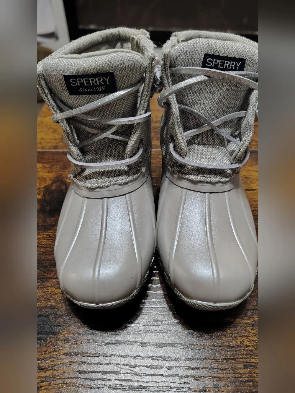 Sperry Kids Metallic Silver Duck Boot Sneakers Size 10M